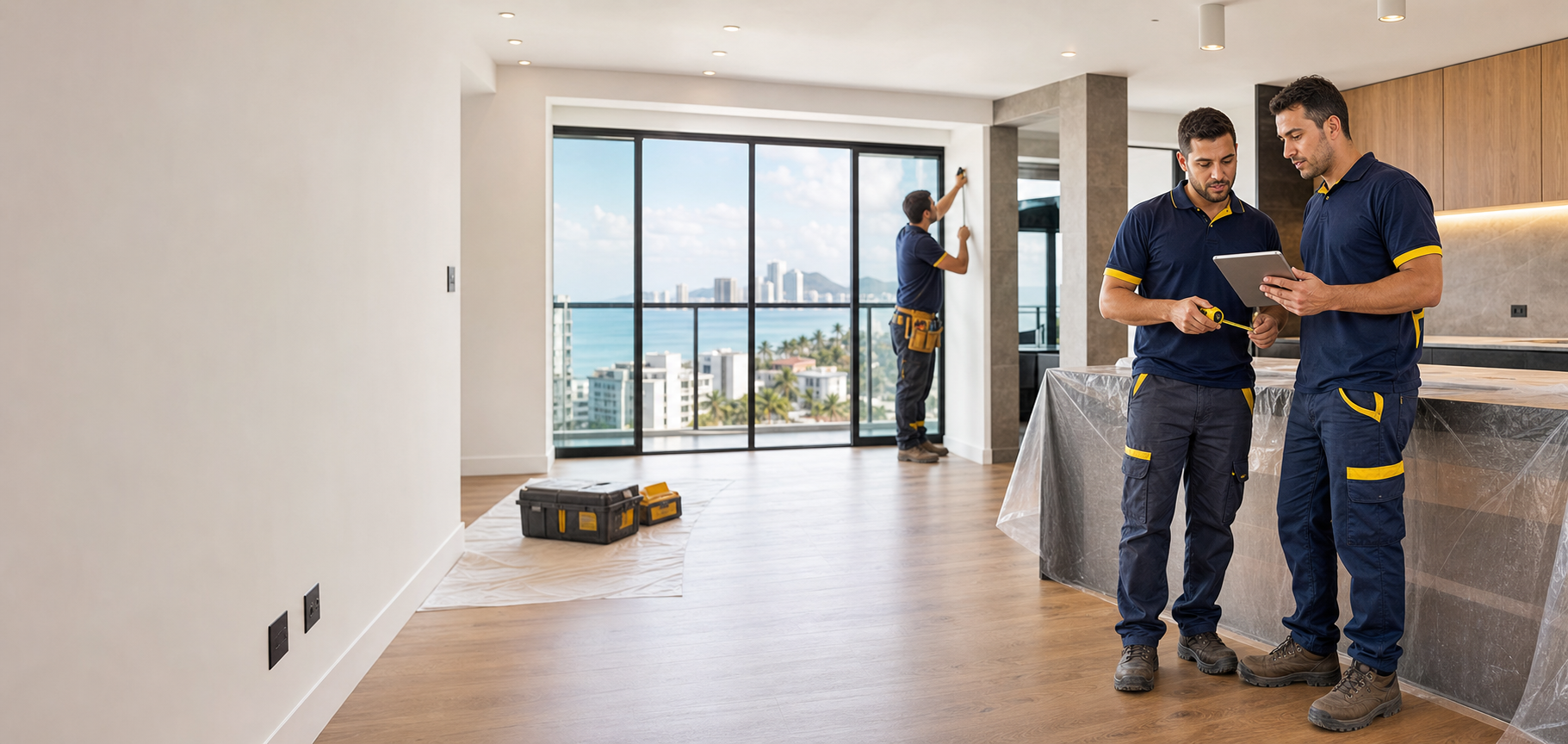 Equipe trabalhando em ambiente residencial